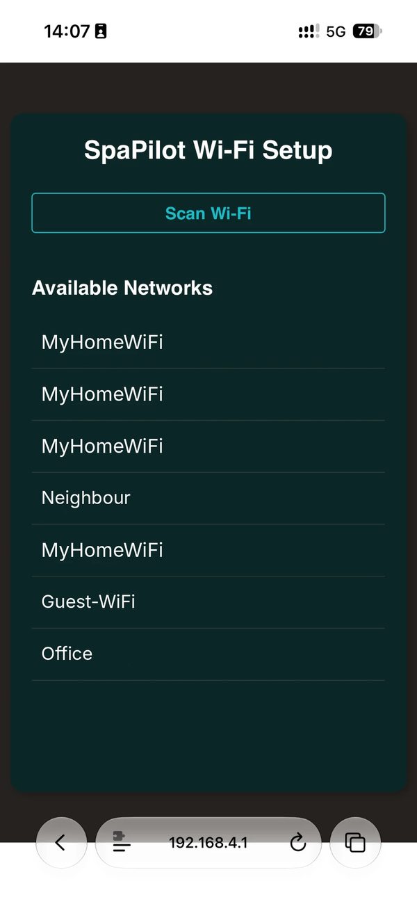 The list of available networks after Scan Wi-Fi