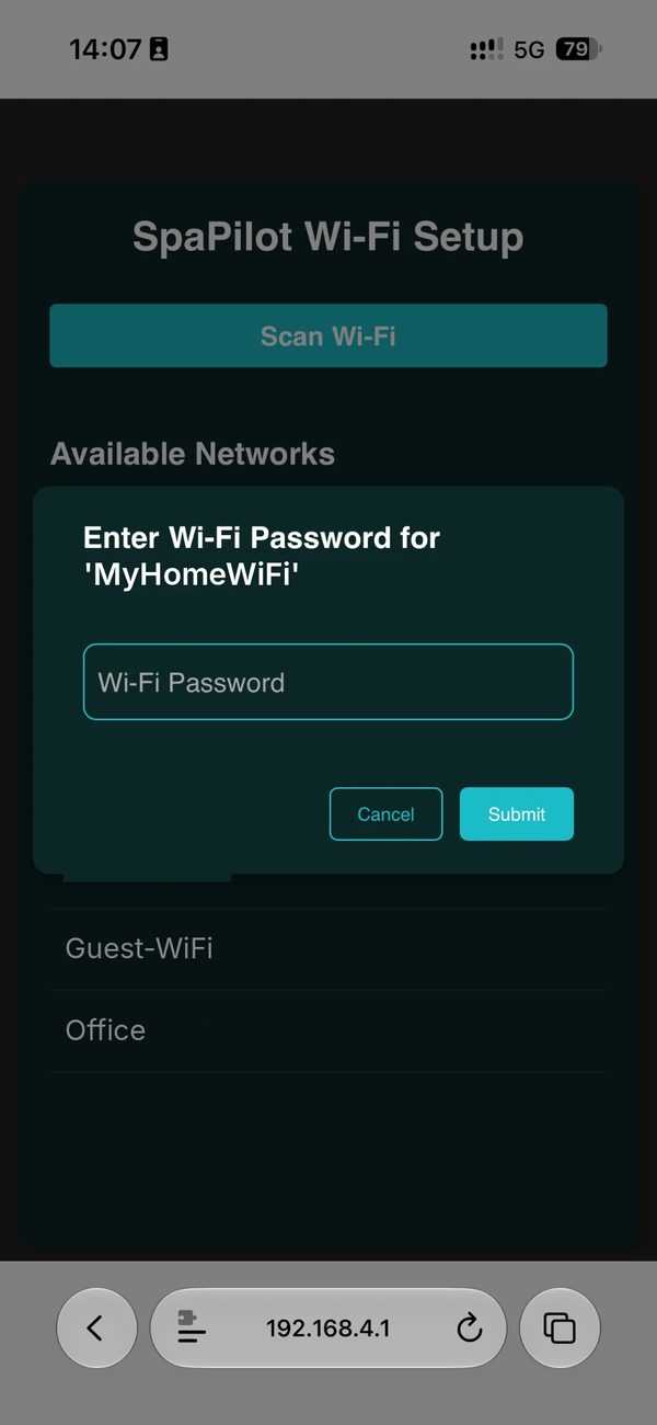 Enter the Wi-Fi password and tap Submit