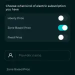 Interface utilisateur d'un système de gestion de spa montrant des options de tarification électrique avec des choix pour les prix horaires, basés sur la zone et fixes. Gestion Écologique de Spa avec SpaPilot.